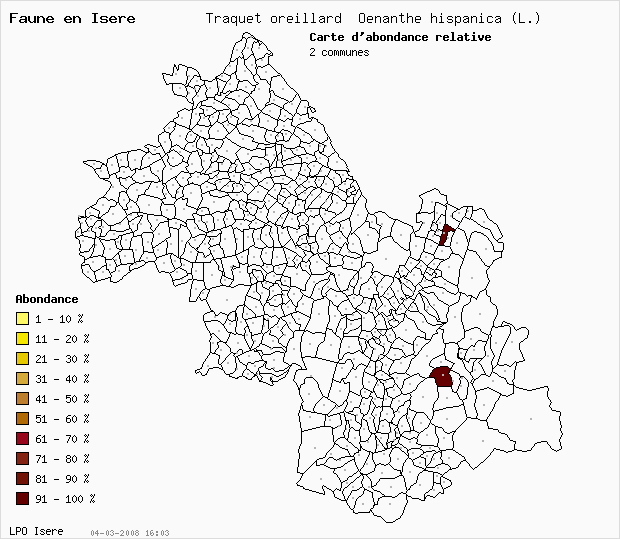 Carte Abondance: Traquet oreillard Oenanthe hispanica (L.) en Isre