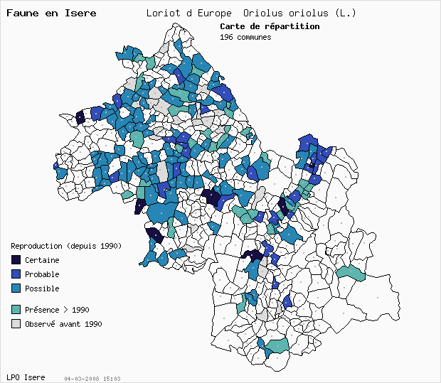 Carte Reproduction: Loriot d Europe Oriolus oriolus (L.) en Isre