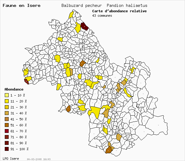 Carte Abondance: Balbuzard pcheur Pandion haliaetus en Isre