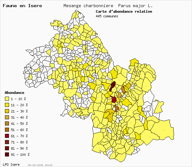 Carte Abondance: Msange charbonnire Parus major L. en Isre