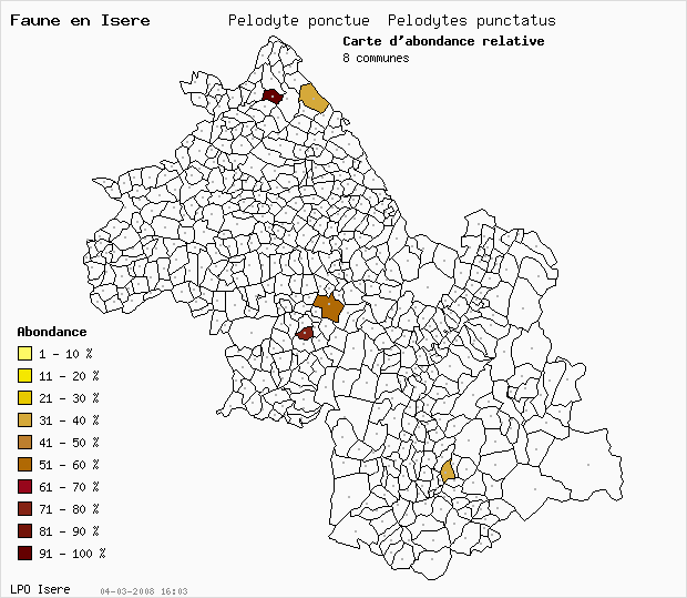 Carte Abondance: Plodyte ponctu Pelodytes punctatus en Isre