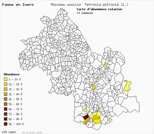 Carte Abondance: Moineau soulcie Petronia petronia (L.) en Isre