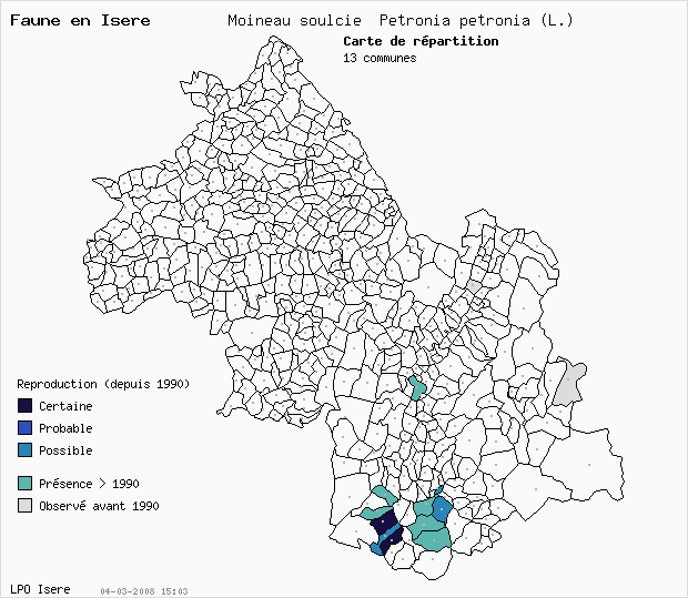 Carte Reproduction: Moineau soulcie Petronia petronia (L.) en Isre