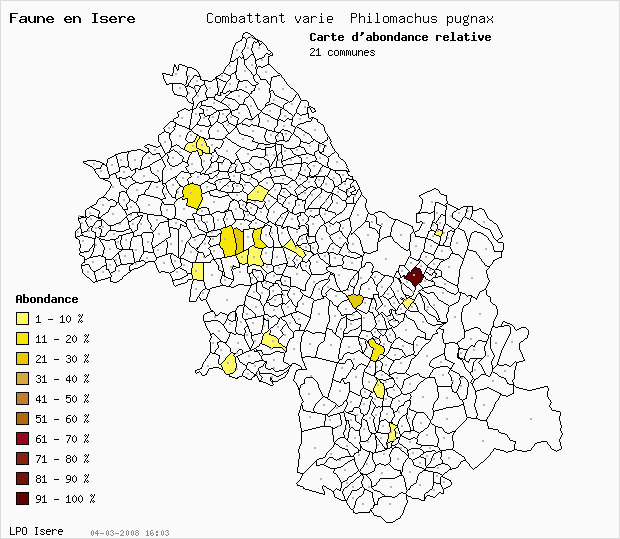 Carte Abondance: Combattant vari Philomachus pugnax en Isre