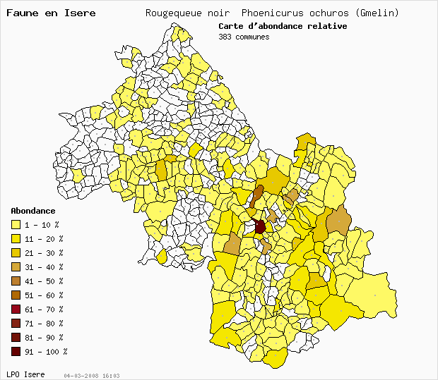 Carte Abondance: Rougequeue noir Phoenicurus ochuros (Gmelin) en Isre