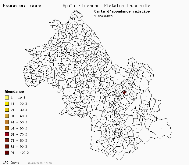 Carte Abondance: Spatule blanche Platalea leucorodia en Isre