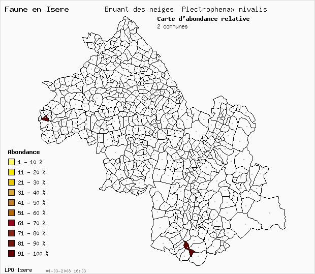 Carte Abondance: Bruant des neiges Plectrophenax nivalis en Isre