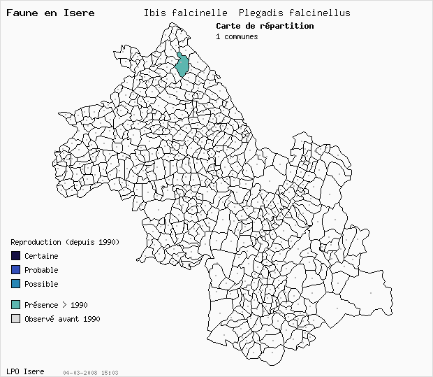 Carte Reproduction: Ibis falcinelle Plegadis falcinellus en Isre