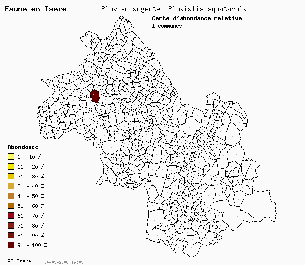 Carte Abondance: Pluvier argent Pluvialis squatarola en Isre
