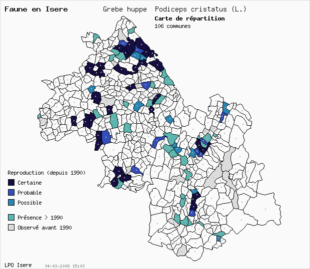 Carte Reproduction: Grbe hupp Podiceps cristatus (L.) en Isre