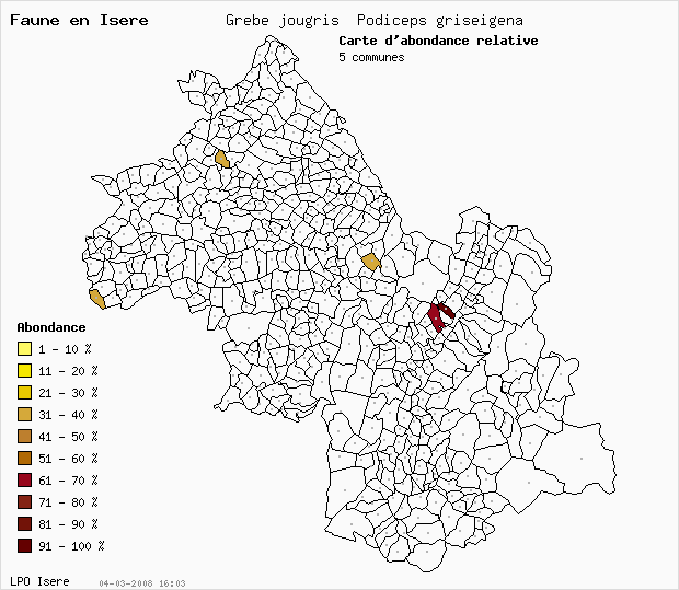 Carte Abondance: Grbe jougris Podiceps griseigena en Isre