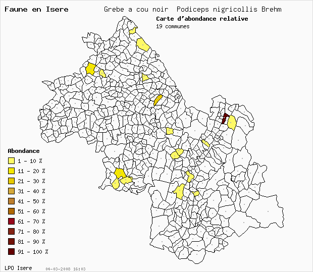 Carte Abondance: Grbe  cou noir Podiceps nigricollis Brehm en Isre