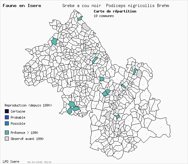 Carte Reproduction: Grbe  cou noir Podiceps nigricollis Brehm en Isre