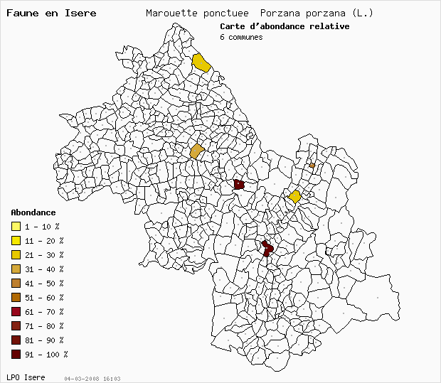 Carte Abondance: Marouette ponctue Porzana porzana (L.) en Isre
