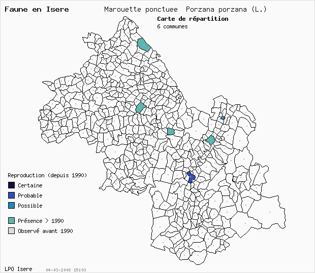 Carte Reproduction: Marouette ponctue Porzana porzana (L.) en Isre
