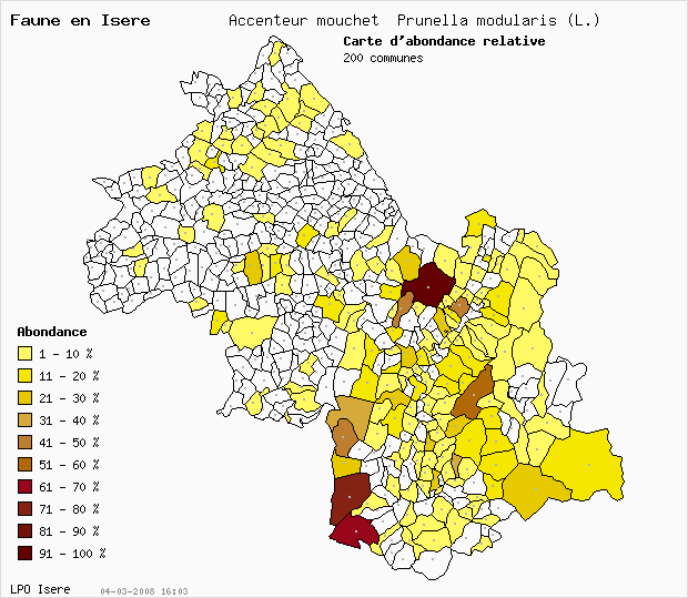 Carte Abondance: Accenteur mouchet Prunella modularis (L.) en Isre