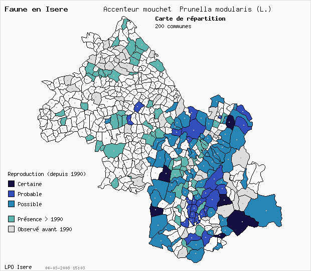 Carte Reproduction: Accenteur mouchet Prunella modularis (L.) en Isre