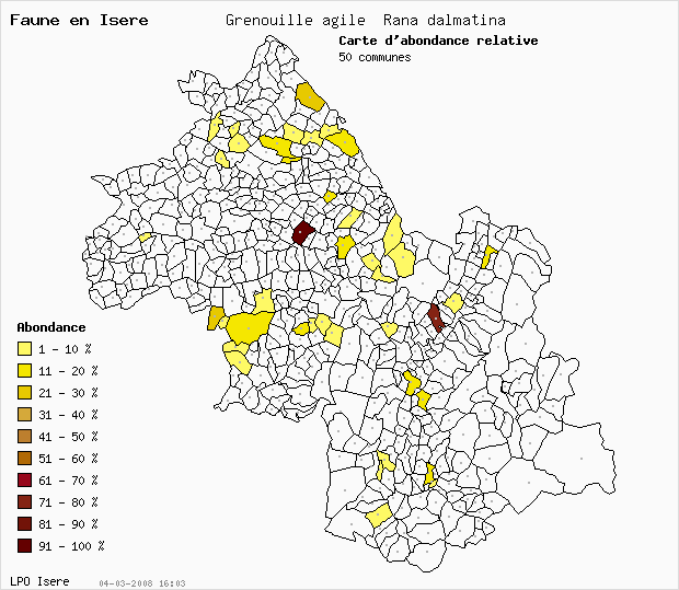 Carte Abondance: Grenouille agile Rana dalmatina en Isre