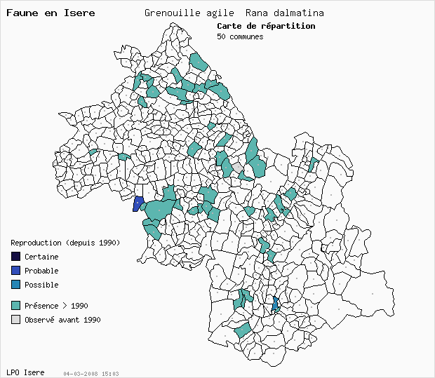 Carte Reproduction: Grenouille agile Rana dalmatina en Isre