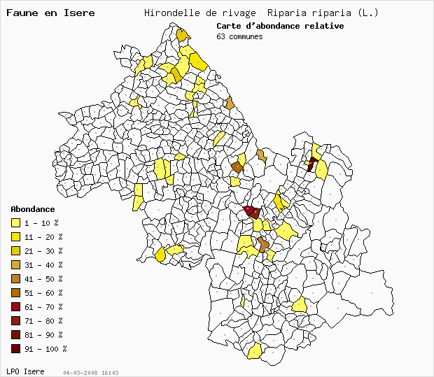 Carte Abondance: Hirondelle de rivage Riparia riparia (L.) en Isre