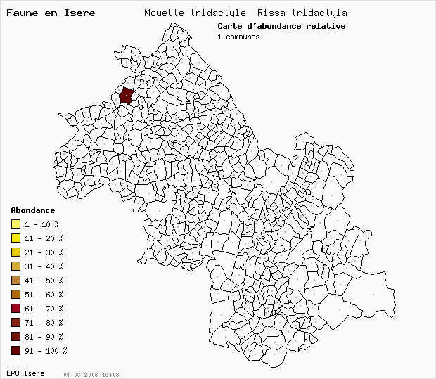 Carte Abondance: Mouette tridactyle Rissa tridactyla en Isre
