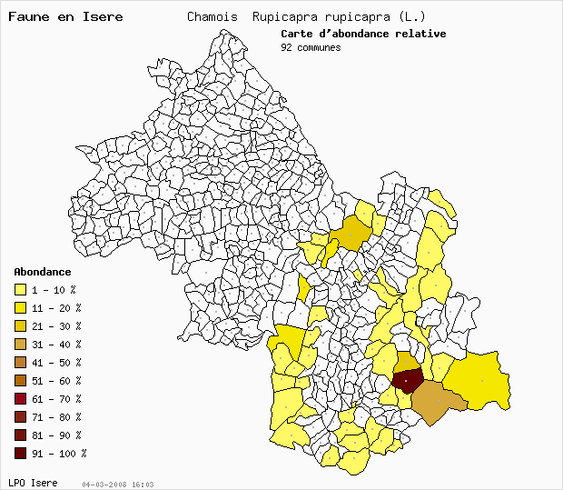 Carte Abondance: Chamois Rupicapra rupicapra (L.) en Isre