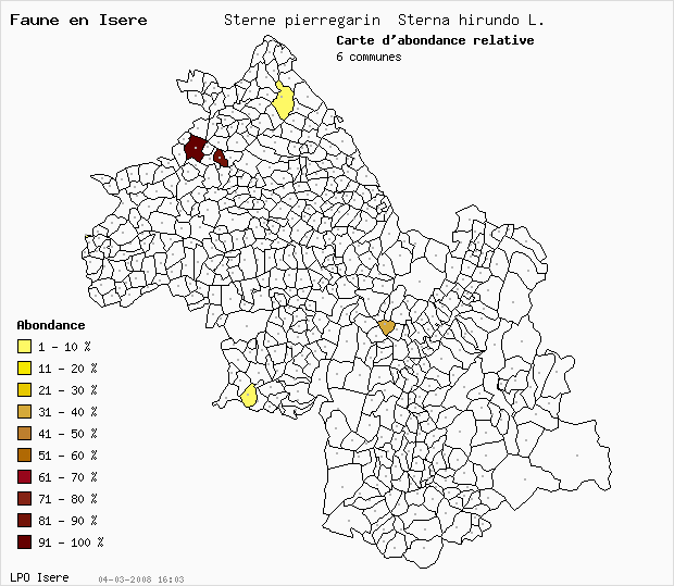 Carte Abondance: Sterne pierregarin Sterna hirundo L. en Isre