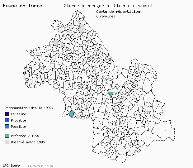 Carte Reproduction: Sterne pierregarin Sterna hirundo L. en Isre