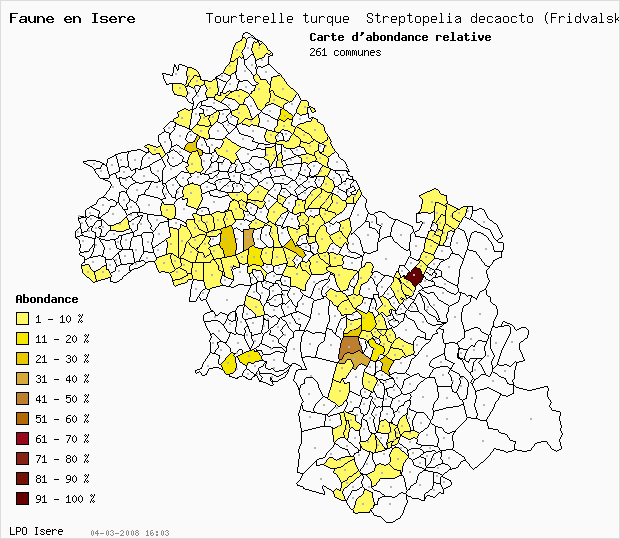 Carte Abondance: Tourterelle turque Streptopelia decaocto (Fridvalsky) en Isre