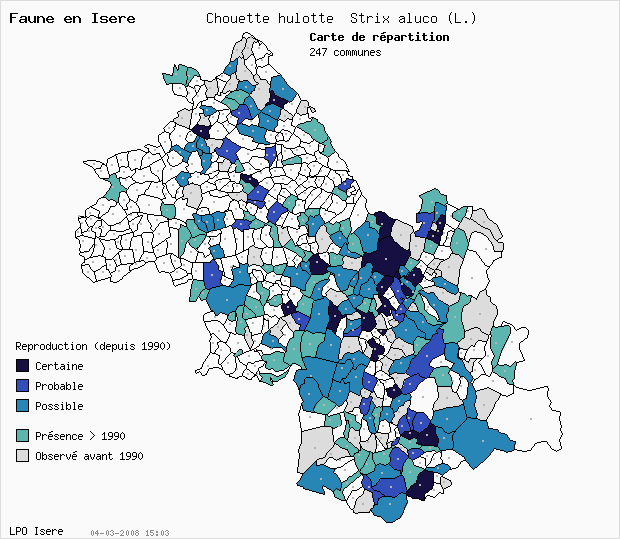 Carte Reproduction: Chouette hulotte Strix aluco (L.) en Isre
