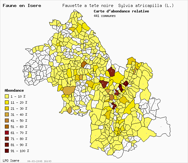 Carte Abondance: Fauvette  tte noire Sylvia atricapilla (L.) en Isre