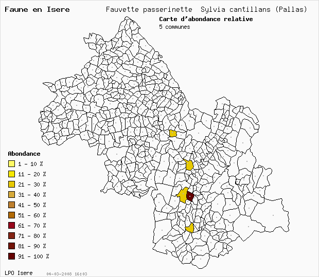 Carte Abondance: Fauvette passerinette Sylvia cantillans (Pallas) en Isre