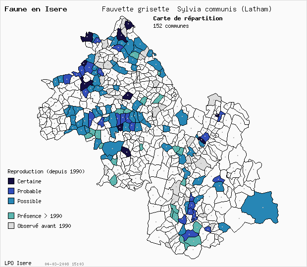 Carte Reproduction: Fauvette grisette Sylvia communis (Latham) en Isre
