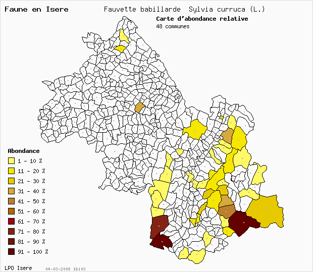 Carte Abondance: Fauvette babillarde Sylvia curruca (L.) en Isre