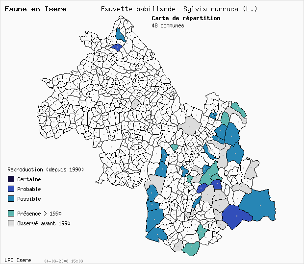 Carte Reproduction: Fauvette babillarde Sylvia curruca (L.) en Isre