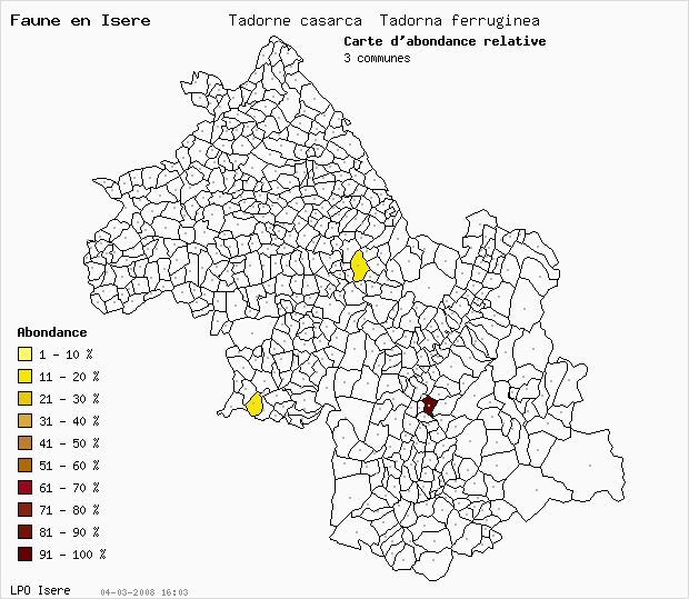 Carte Abondance: Tadorne casarca Tadorna ferruginea en Isre