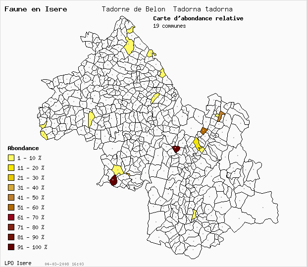 Carte Abondance: Tadorne de Belon Tadorna tadorna en Isre