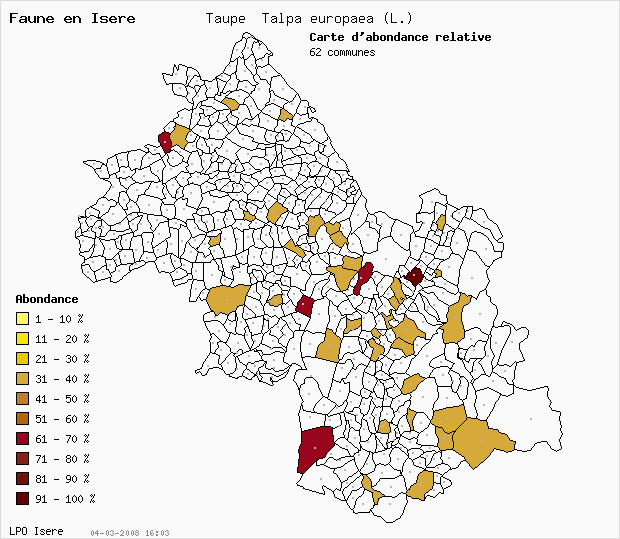 Carte Abondance: Taupe Talpa europaea (L.) en Isre