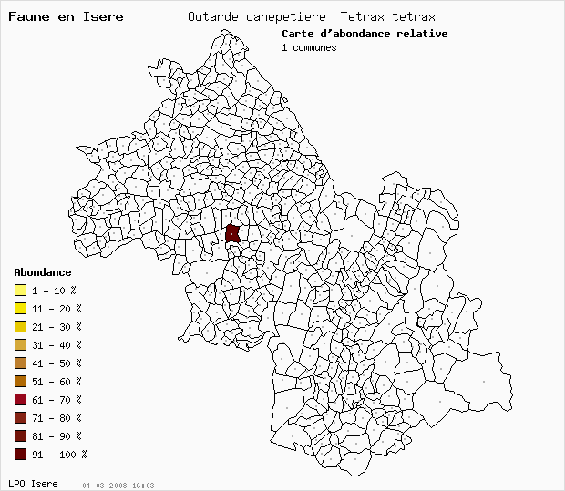Carte Abondance: Outarde canepetire Tetrax tetrax en Isre
