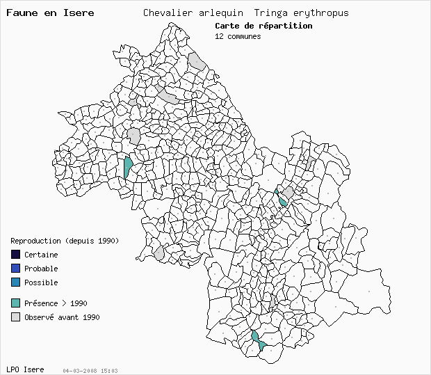 Carte Reproduction: Chevalier arlequin Tringa erythropus en Isre