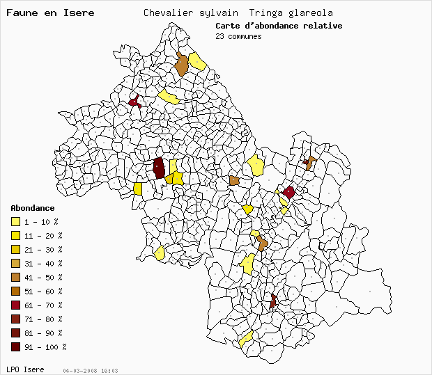 Carte Abondance: Chevalier sylvain Tringa glareola en Isre