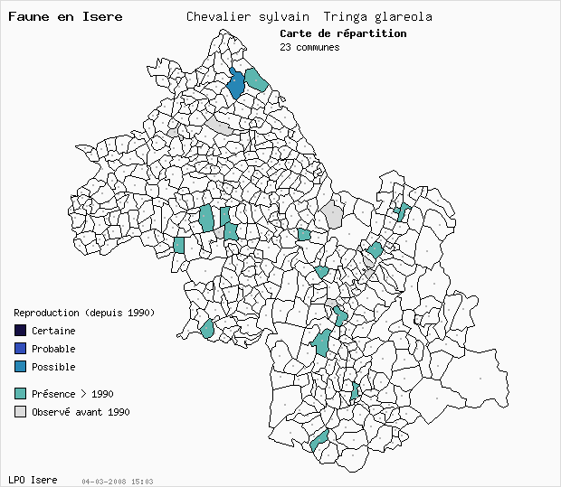 Carte Reproduction: Chevalier sylvain Tringa glareola en Isre
