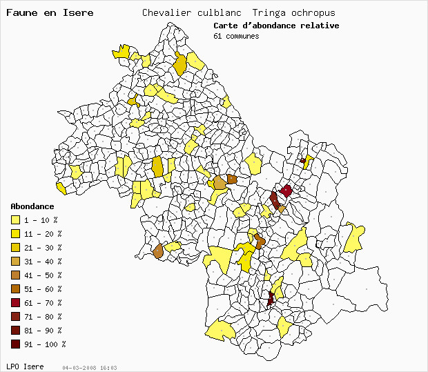Carte Abondance: Chevalier culblanc Tringa ochropus en Isre