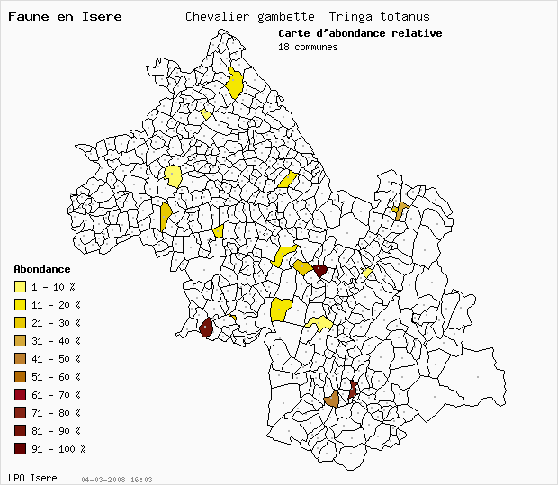 Carte Abondance: Chevalier gambette Tringa totanus en Isre