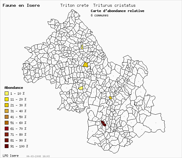 Carte Abondance: Triton crt Triturus cristatus en Isre