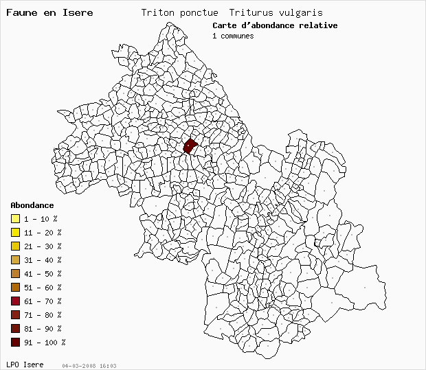 Carte Abondance: Triton ponctu Triturus vulgaris en Isre