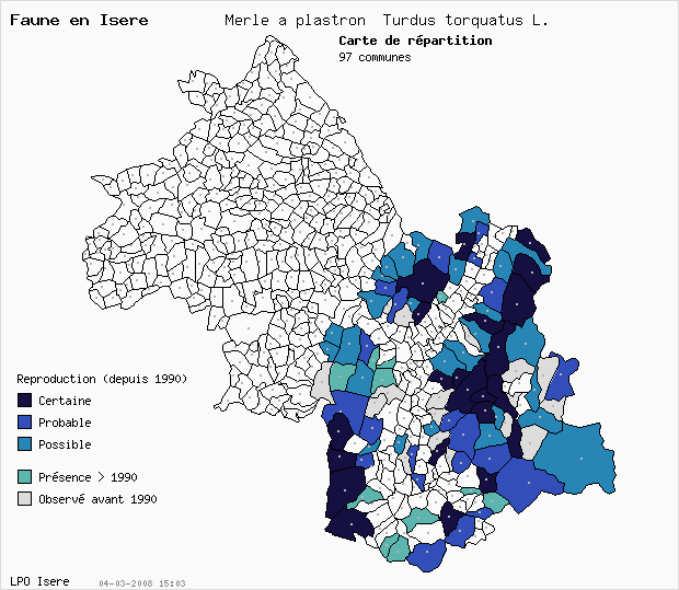 Carte Reproduction: Merle  plastron Turdus torquatus L. en Isre