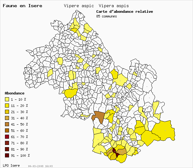 Carte Abondance: Vipre aspic Vipera aspis en Isre