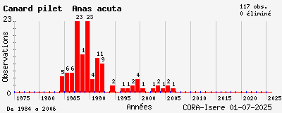 Evolution annuelle des observations de Canard pilet Anas acuta