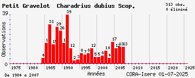 Evolution annuelle des observations de Petit Gravelot Charadrius dubius Scop.